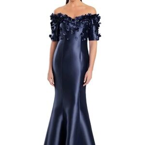 Elegant Off-Shoulder Navy Gown